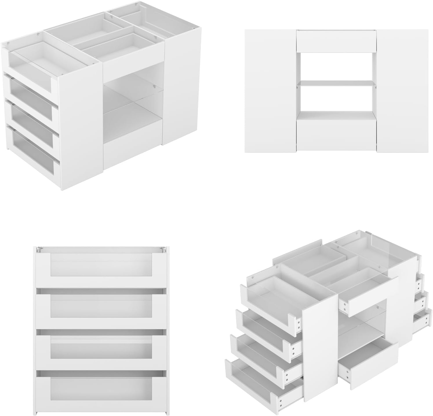Closet Island with Drawers, Wardrobe Armoire Bedroom Island, Glass Display Shelf & 12 Drawers, White Dresser with Glass Top, Walk-in Closet Island for Bedroom, Cloakroom