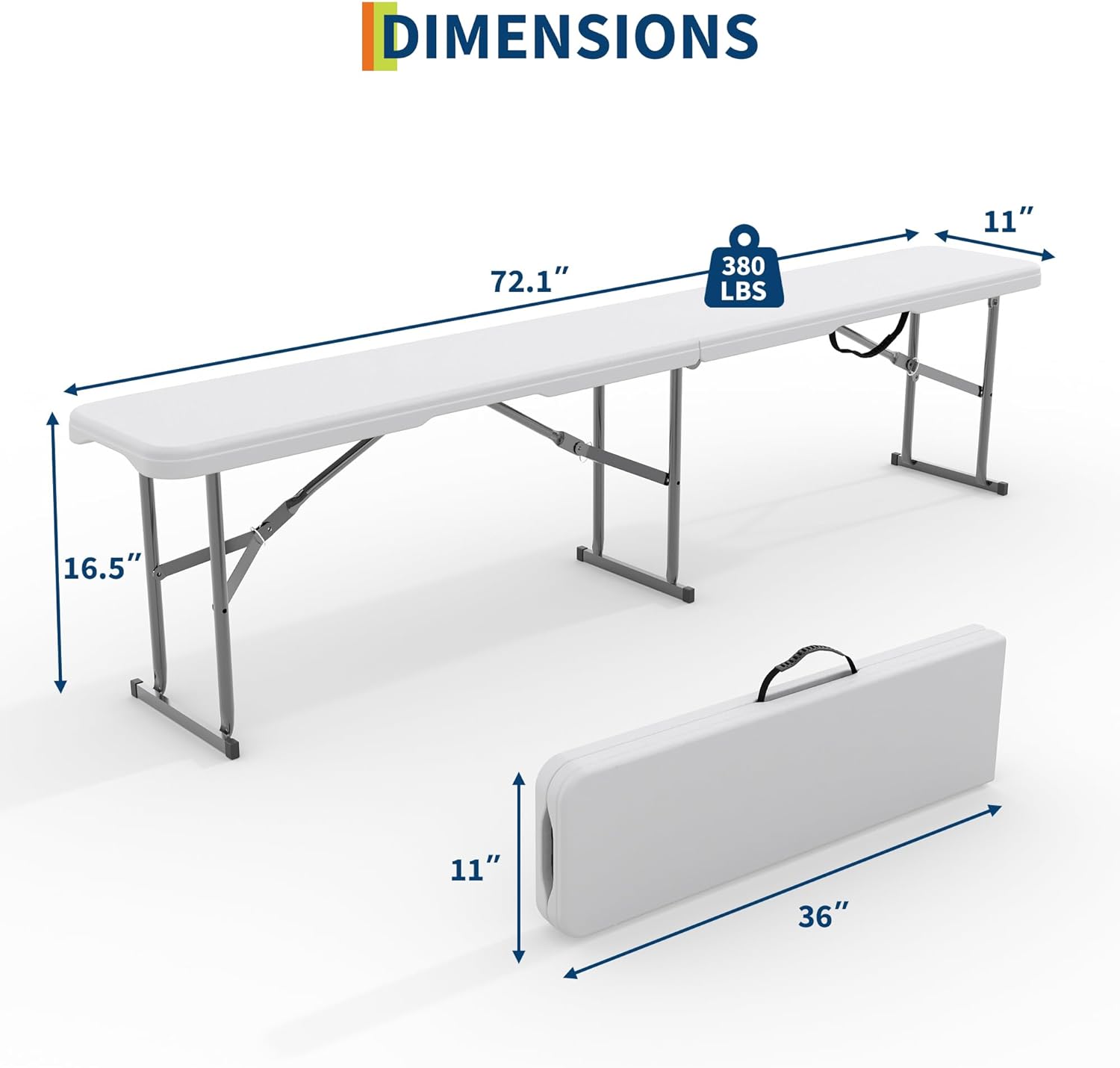 GarveeLife Portable Folding Bench 6 Foot 2 Pack, Plastic Foldable Bench HDPE BenchTop with Carrying Handle for Outdoor Picnic Camping Party Sports Activities - White