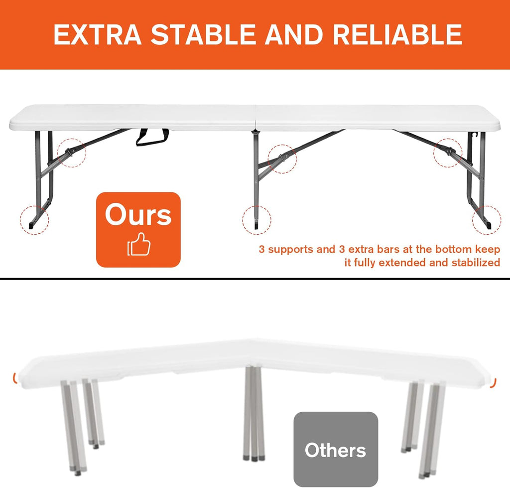 Folding Bench 6 Foot, Plastic Folding Bench Seat Portable Foldable Picnic Party Camping Dining Seat, White Garden Multipurpose Entertaining Activities
