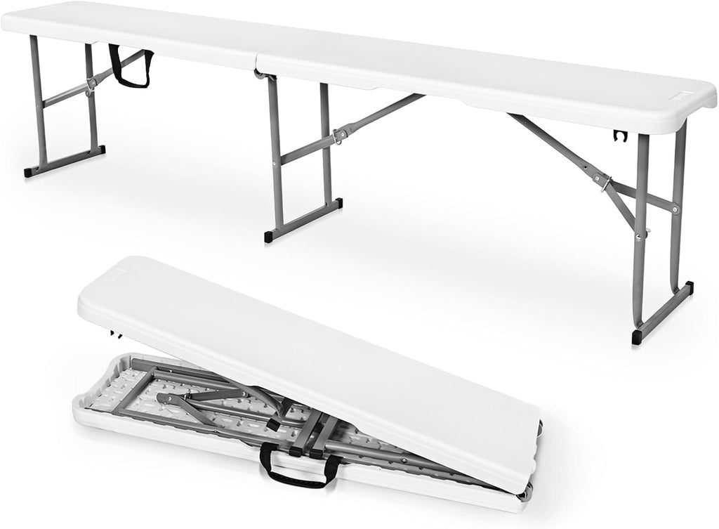 Folding Bench 6 Foot, Plastic Folding Bench Seat Portable Foldable Picnic Party Camping Dining Seat, White Garden Multipurpose Entertaining Activities