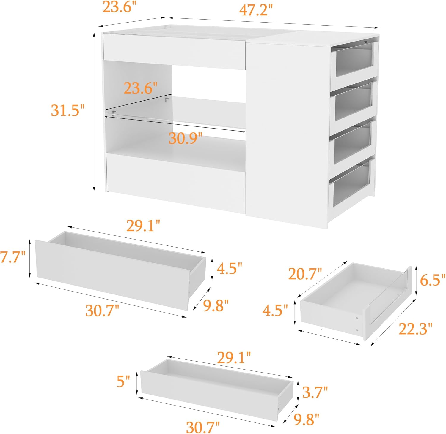 FUFU&GAGA Closet Island with Glass Top & 8 Drawers for Walk in Closet, Jewelry Display Cabinet Island with Glass Shelf, for Store Dressing Room Shop, 47.2”W x 23.6”D x 31.5”H
