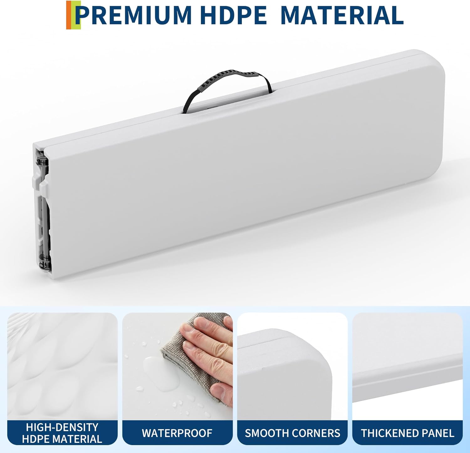 GarveeLife Portable Folding Bench 6 Foot 2 Pack, Plastic Foldable Bench HDPE BenchTop with Carrying Handle for Outdoor Picnic Camping Party Sports Activities - White