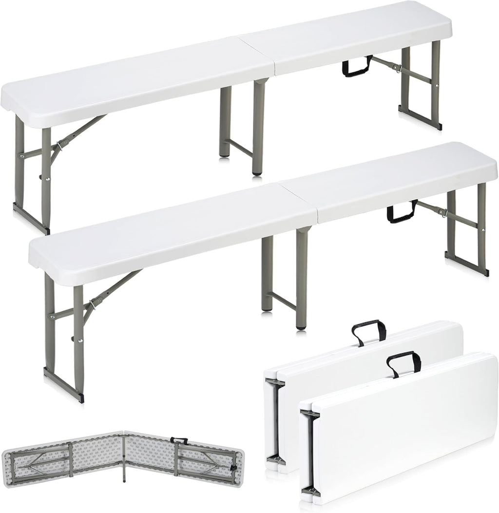 6ft Plastic Folding Bench with Carrying Handle & Lock, Portable Outdoor Bench in Garden Picnic Camping Dining Party Seat, Waterproof Bench for Soccer Activities, Firm and Durable（2 Pack C）