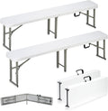 6ft Plastic Folding Bench with Carrying Handle & Lock, Portable Outdoor Bench in Garden Picnic Camping Dining Party Seat, Waterproof Bench for Soccer Activities, Firm and Durable（2 Pack C）