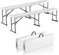VEVOR Plastic Folding Bench, 6ft Portable Folding Bench, Smooth High Density Polyethylene Waterproof Outdoor Bench, Picnic Camping Table with Handle for Garden Soccer Playtime, White (2 Pack)