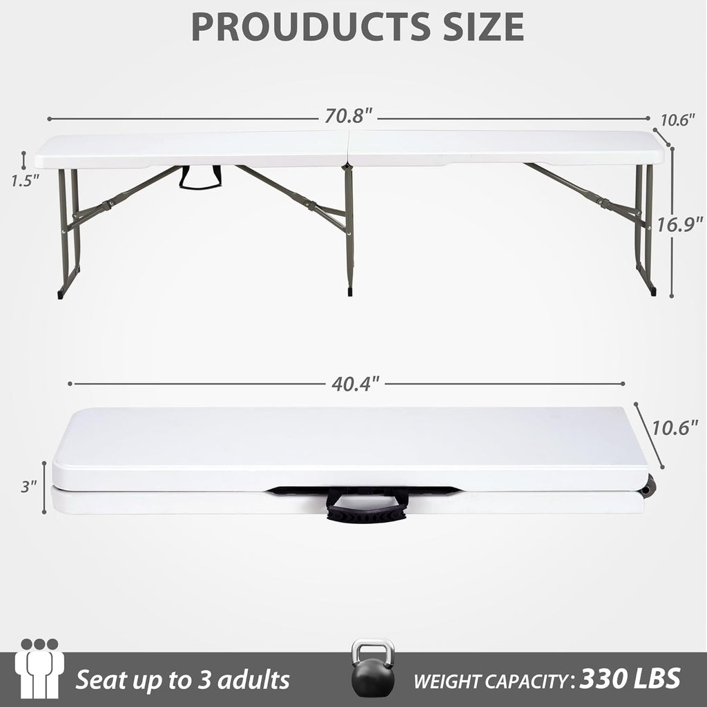 6ft Plastic Folding Bench with Carrying Handle & Lock, Portable Outdoor Bench in Garden Picnic Camping Dining Party Seat, Waterproof Bench for Soccer Activities, Firm and Durable（2 Pack C）