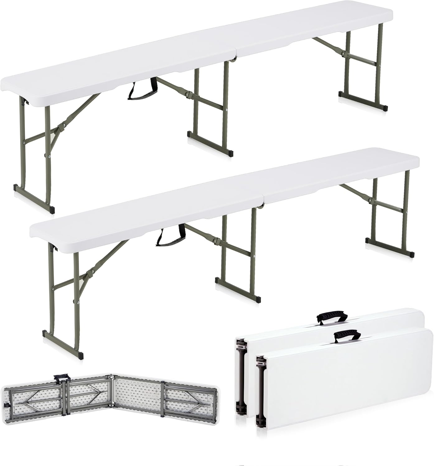 6ft Plastic Folding Bench with Carrying Handle & Lock, Portable Outdoor Bench in Garden Picnic Camping Dining Party Seat, Waterproof Bench for Soccer Activities, Firm and Durable（2 Pack C）