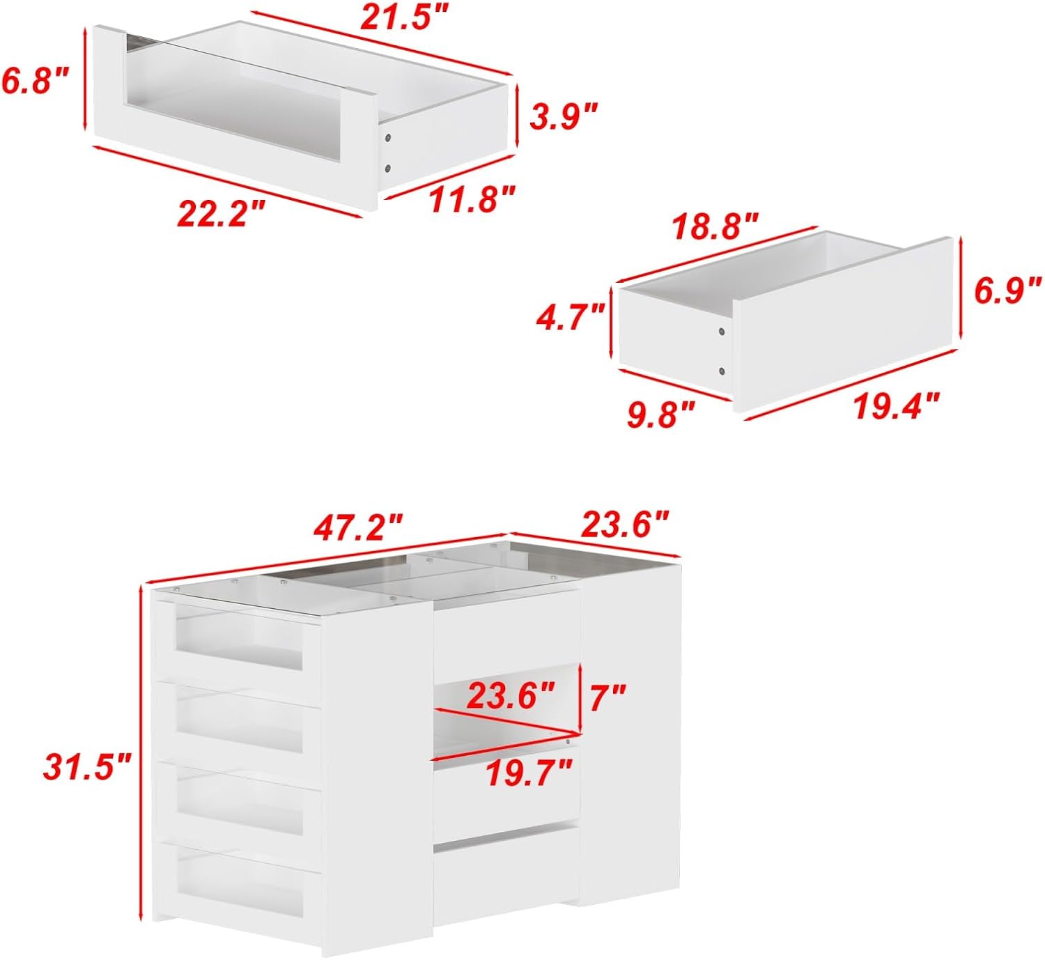 FUFU&GAGA Closet Island with Glass Top & 14 Drawers for Walk in Closet, Jewelry Display Cabinet Island with Glass Shelf, for Store Dressing Room Shop, 47.2”W x 23.6”D x 31.5”H