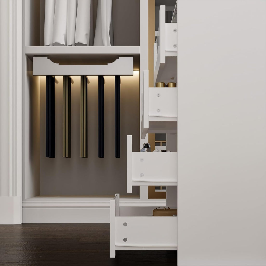 FUFU&GAGA Closet Island with Glass Top & 14 Drawers for Walk in Closet, Jewelry Display Cabinet Island with Glass Shelf, for Store Dressing Room Shop, 47.2”W x 23.6”D x 31.5”H