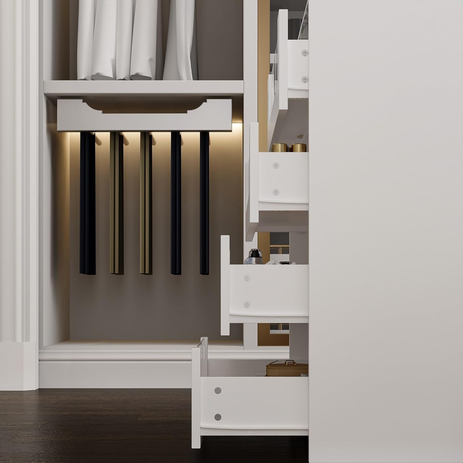 FUFU&GAGA Closet Island with Glass Top & 14 Drawers for Walk in Closet, Jewelry Display Cabinet Island with Glass Shelf, for Store Dressing Room Shop, 47.2”W x 23.6”D x 31.5”H