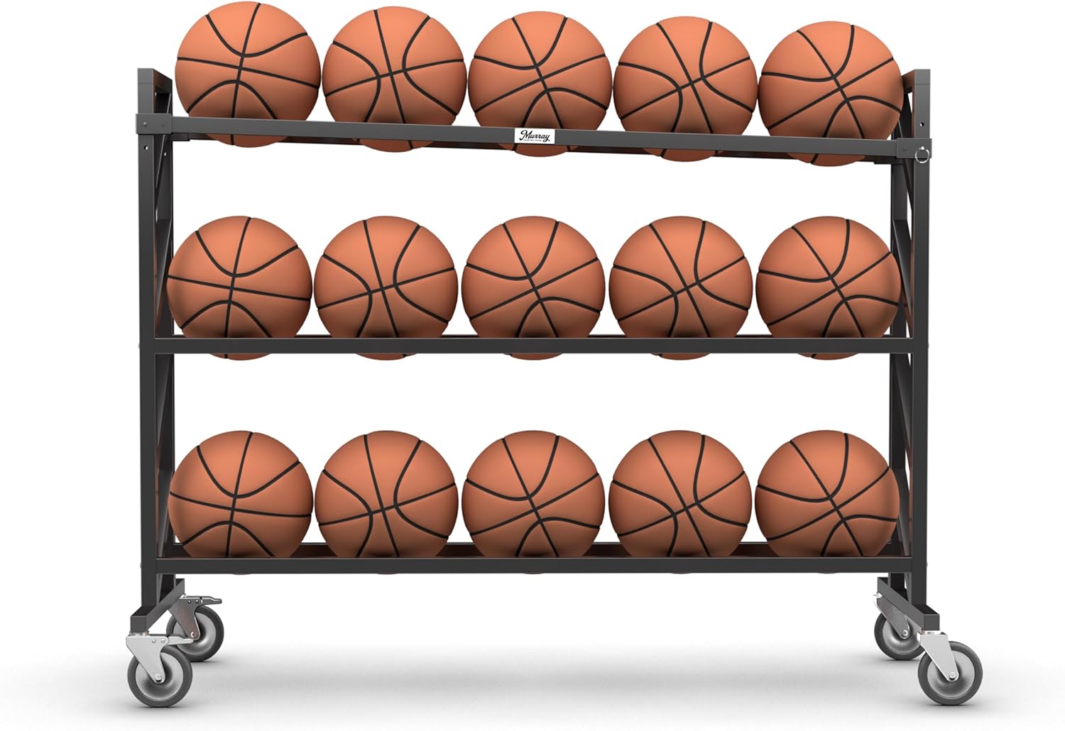 Murray Sporting Goods Premium Basketball Rack | Basketball Storage 3-Tier 15-Ball Heavy Duty Ball Cart with Wheels | Drop Pin for Shooters Preference