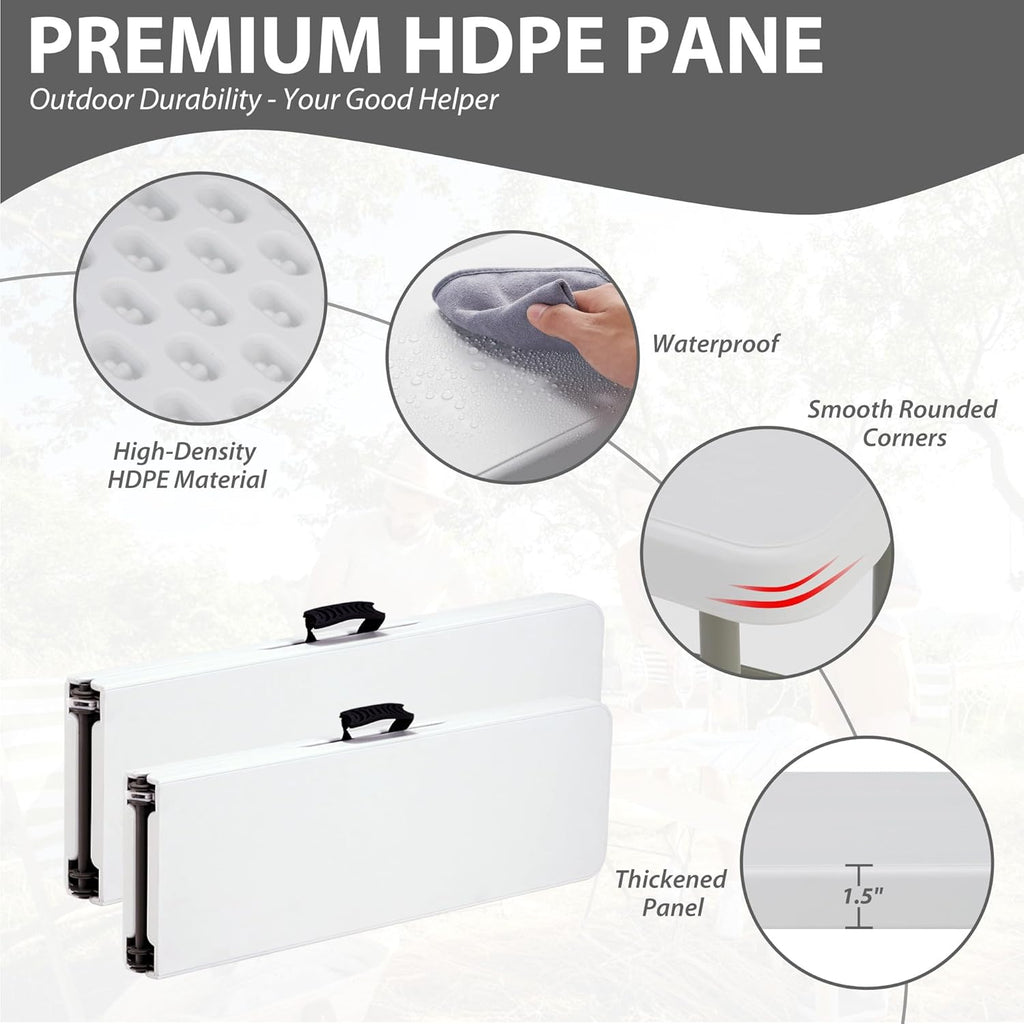 6ft Plastic Folding Bench with Carrying Handle & Lock, Portable Outdoor Bench in Garden Picnic Camping Dining Party Seat, Waterproof Bench for Soccer Activities, Firm and Durable（2 Pack C）