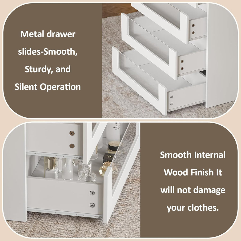 Closet Island with Drawers, Wardrobe Armoire Bedroom Island, Glass Display Shelf & 12 Drawers, White Dresser with Glass Top, Walk-in Closet Island for Bedroom, Cloakroom