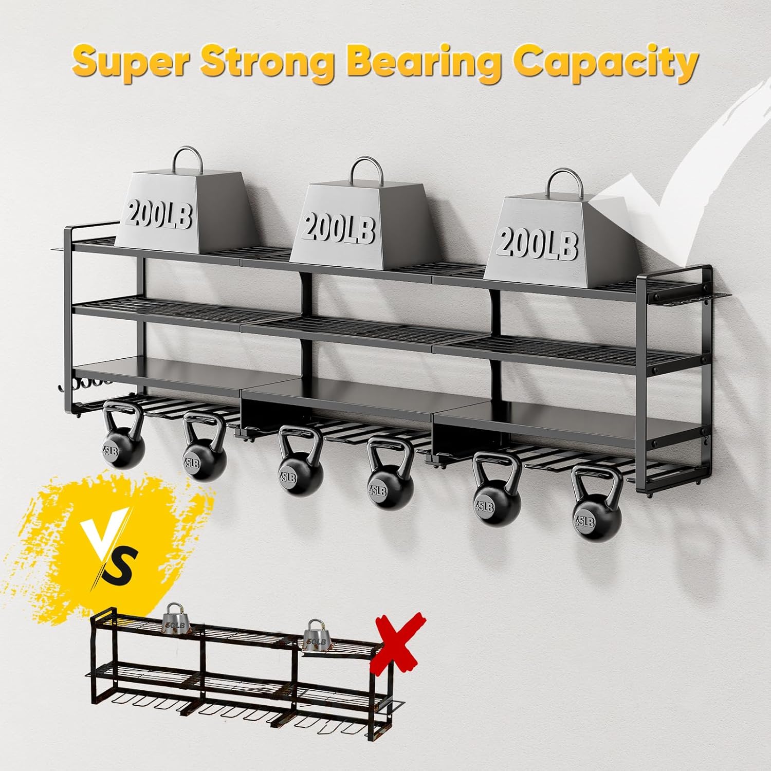 49" W Large Power Tool Organizer Wall Mount, 4 Layer Heavy Duty Loads 600 lbs, Tool Rack Holds 12 Cordless Drills, Large Capacity Shelf Storage for Garage Workshop, Gifts for Men