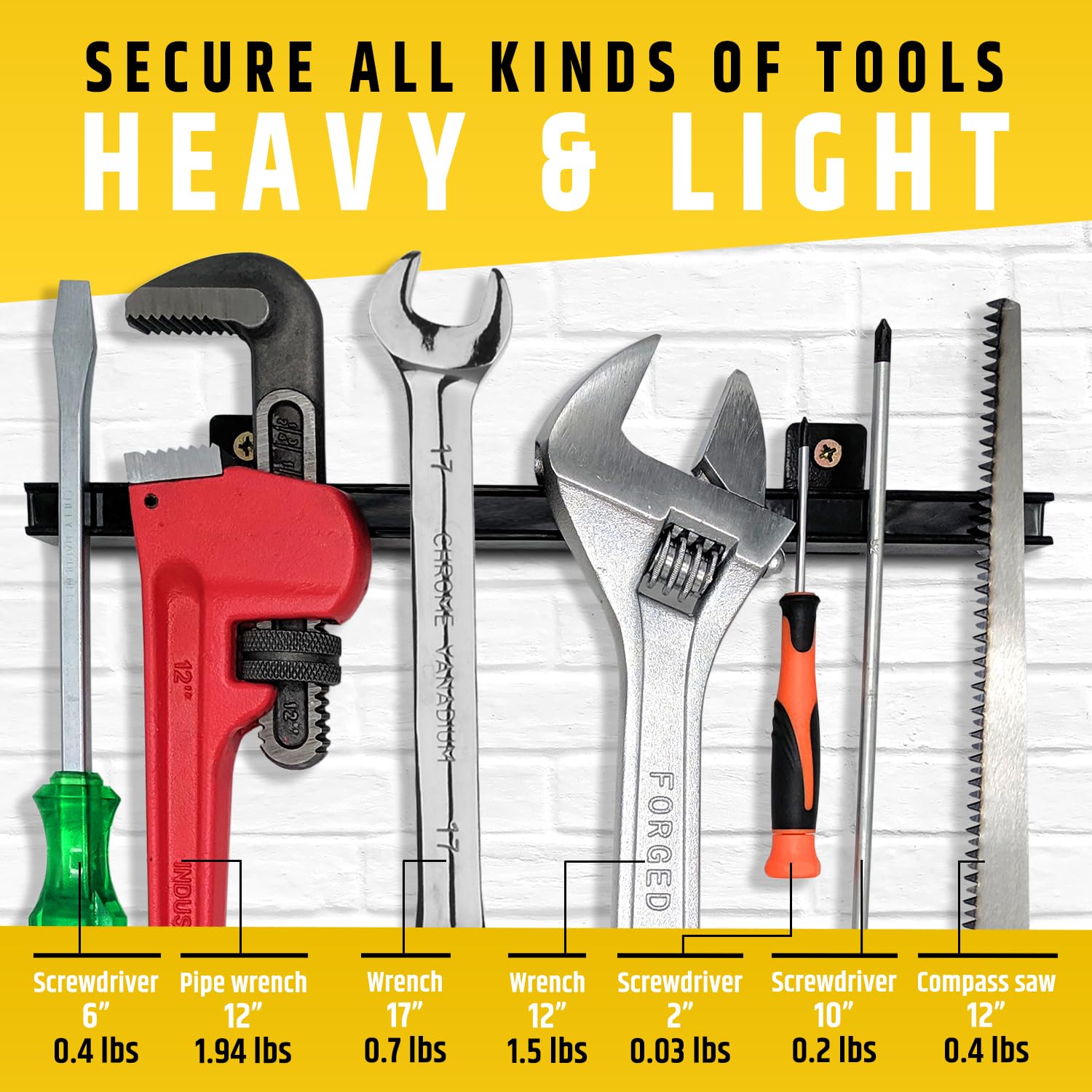 12" Heavy-Duty Magnetic Tool Holders (4 Pack - 48" Total) - Extremely Powerful Magnetic Pull Force to Hold Heavy Tools (Upgraded Version) - Professional Tool Bars/Strips Organizer