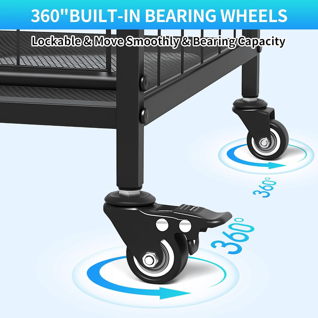 Sports Equipment Organizer,Garage Ball Storage Rack with Basketball Rack,Golf Bag Organizer Toy Sports Gear Storage with Hooks and Rolling Wheels Cart,Black