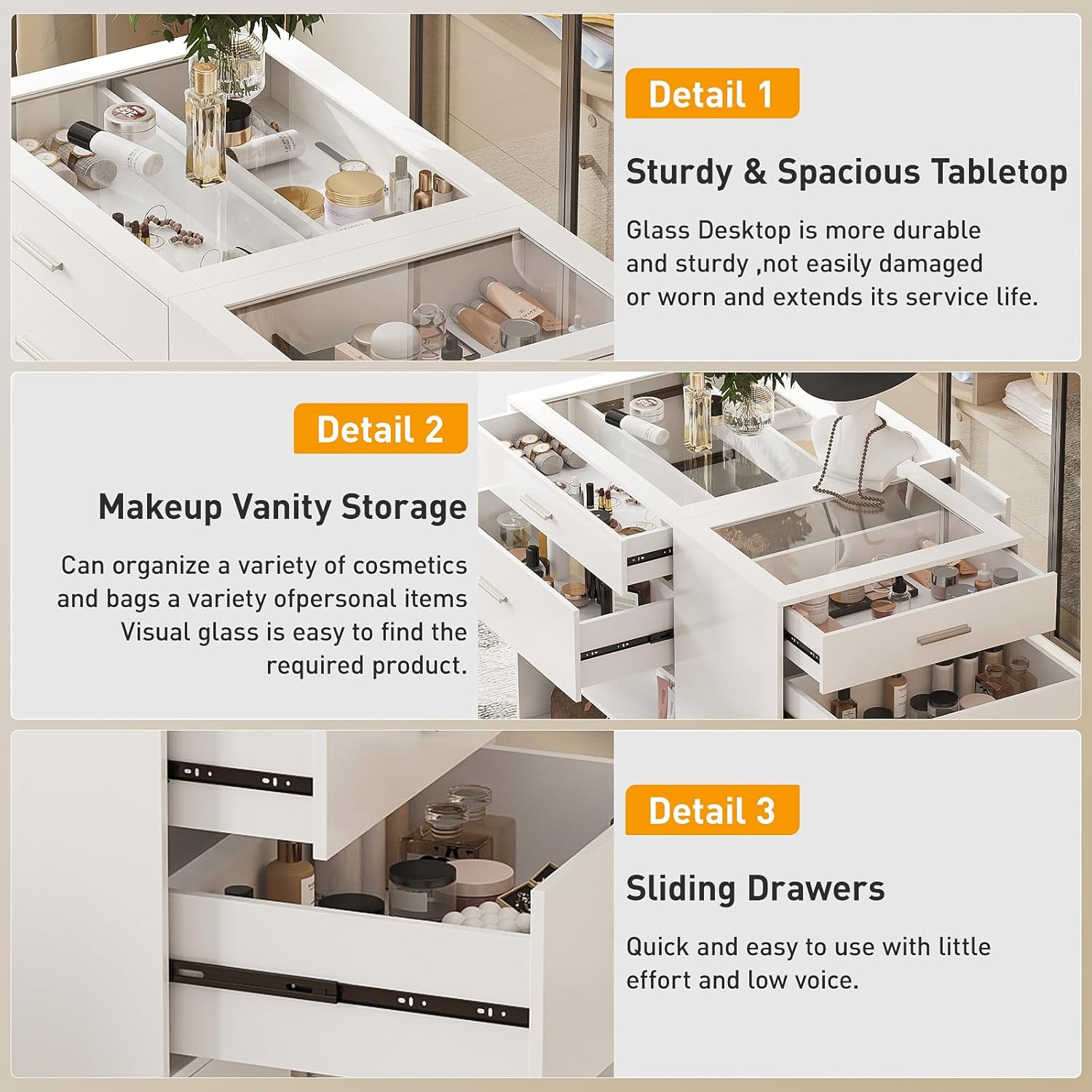 Maupvit Modern White Armoire Bedroom Closet Island with Glass Top, 6 Drawers & Display Shelf