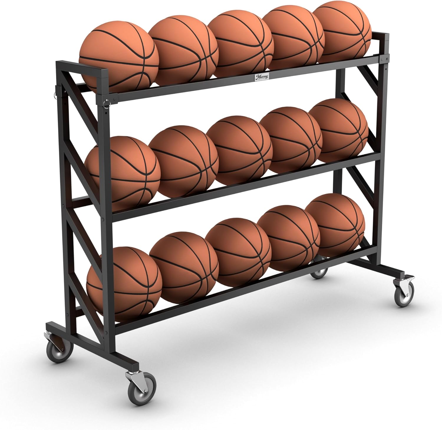 Murray Sporting Goods Premium Basketball Rack | Basketball Storage 3-Tier 15-Ball Heavy Duty Ball Cart with Wheels | Drop Pin for Shooters Preference