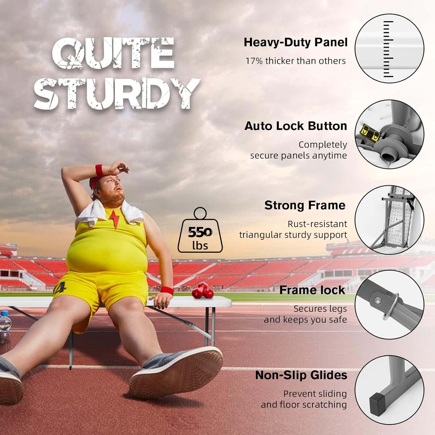 Folding Bench 6 Foot, Plastic Folding Bench Seat Portable Foldable Picnic Party Camping Dining Seat, White Garden Multipurpose Entertaining Activities