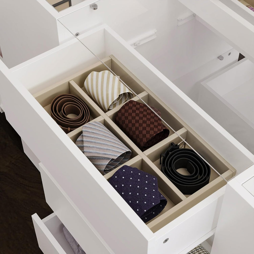 FUFU&GAGA Closet Island with Glass Top & 14 Drawers for Walk in Closet, Jewelry Display Cabinet Island with Glass Shelf, for Store Dressing Room Shop, 47.2”W x 23.6”D x 31.5”H