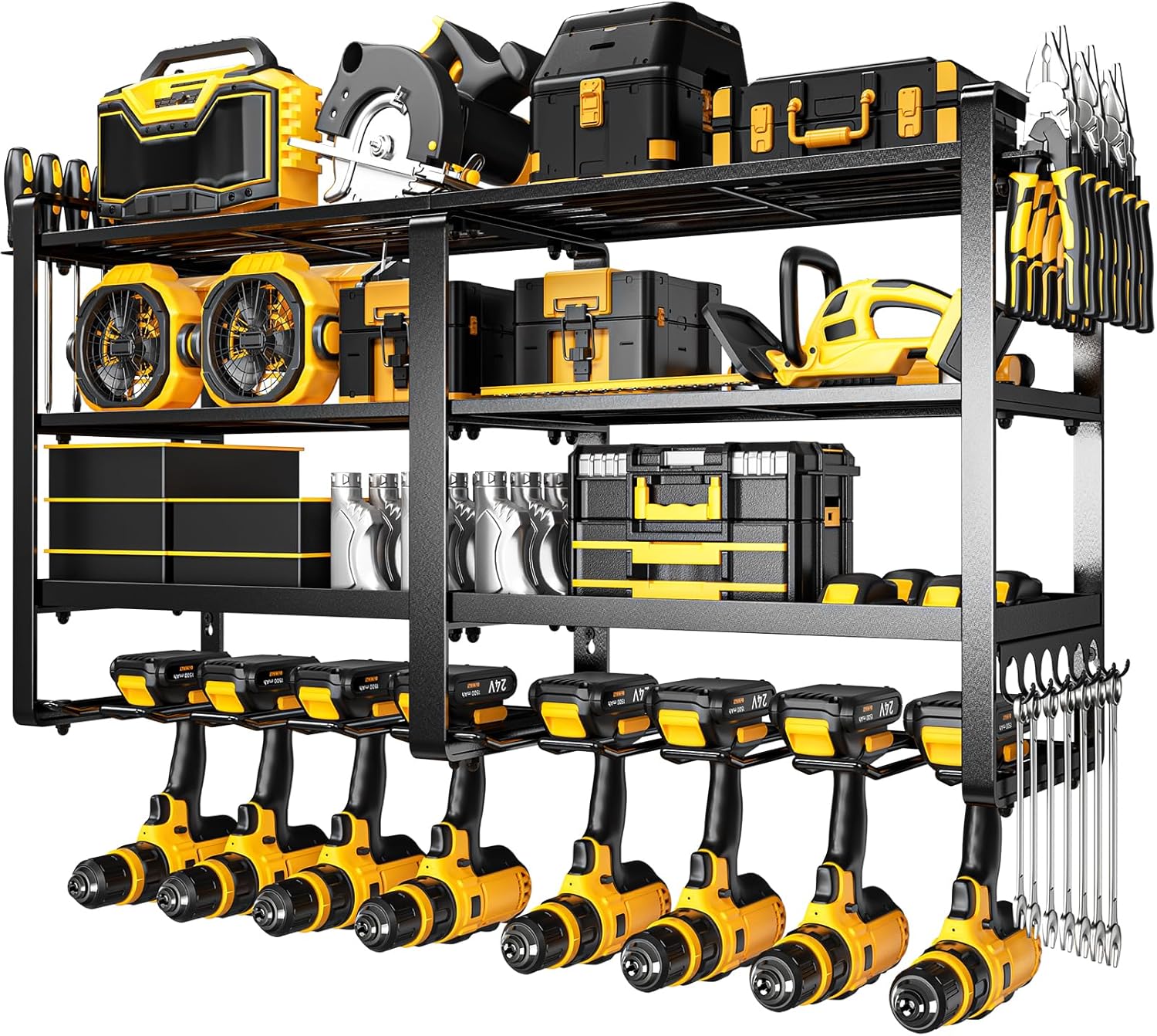 49" W Large Power Tool Organizer Wall Mount, 4 Layer Heavy Duty Loads 600 lbs, Tool Rack Holds 12 Cordless Drills, Large Capacity Shelf Storage for Garage Workshop, Gifts for Men