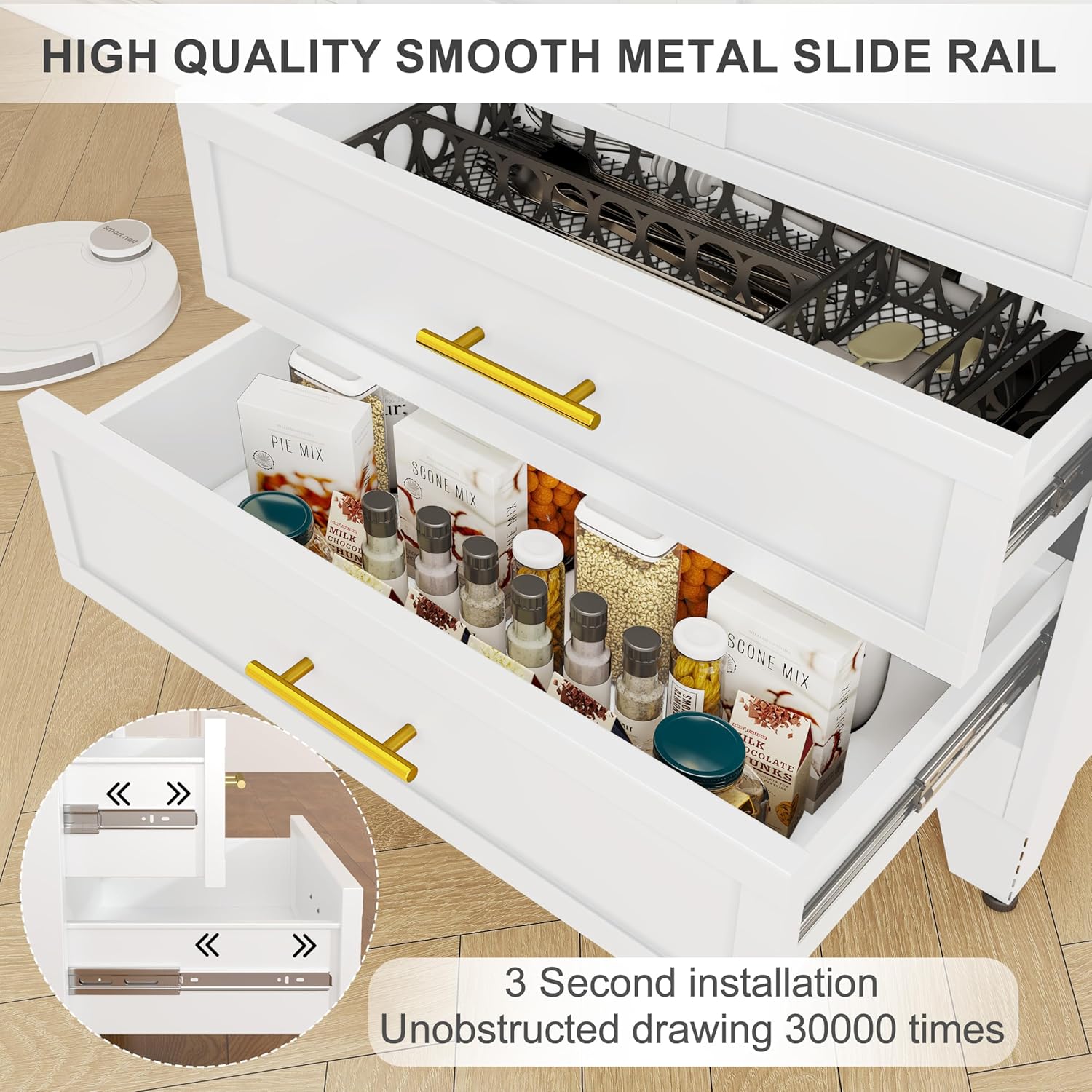 61.02" Metal Storage Cabinet, Pantry Storage Cabinets with 2 Door 2 Adjustable Shelf 2 Drawers, Steel Pantry Cabinet for Home Office Bedroom Kitchen (White), 13.78" D x 27.55" W x 61.02" H