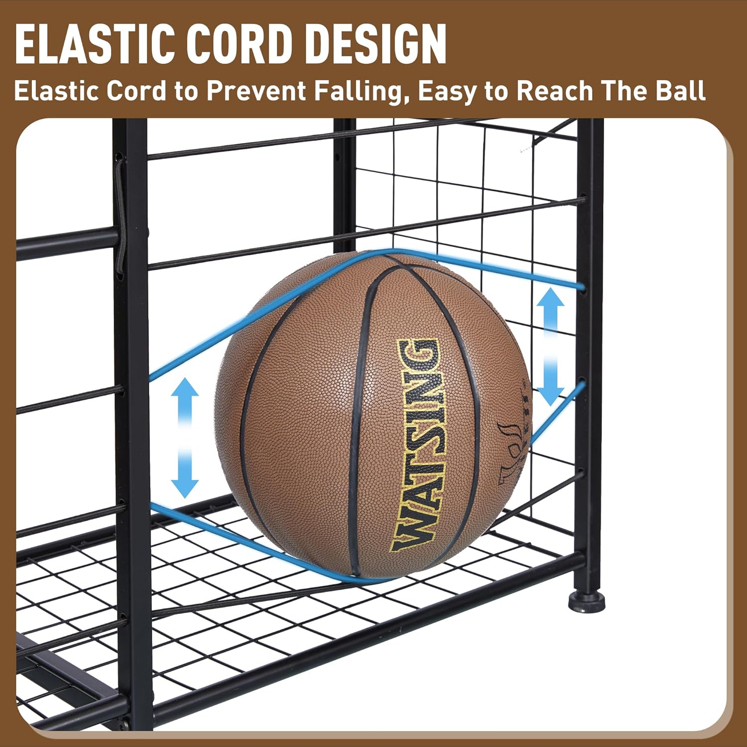 Garage Sports Equipment Organizer with Wheels - Ball Storage Rack with Elastic Rope or Wire Mesh,Garage Organizer System,Indoor/Outdoor Sports Rack for Sports Gear and Toys Storage,Black