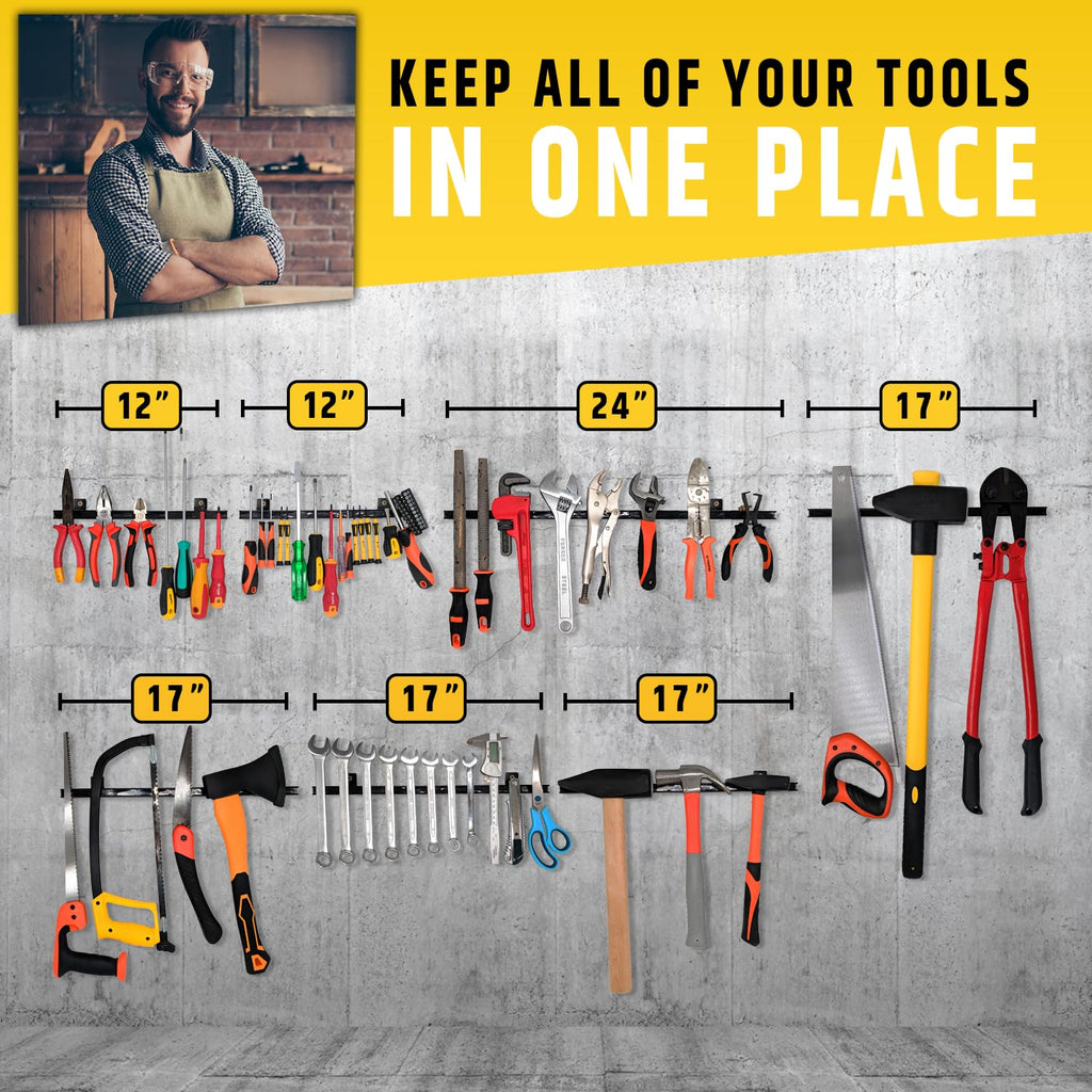 12" Heavy-Duty Magnetic Tool Holders (4 Pack - 48" Total) - Extremely Powerful Magnetic Pull Force to Hold Heavy Tools (Upgraded Version) - Professional Tool Bars/Strips Organizer