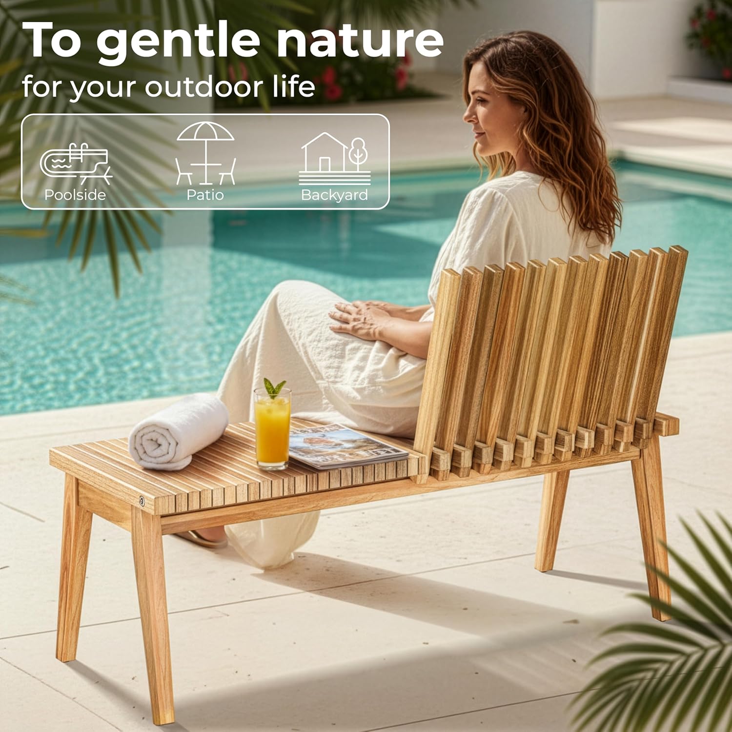 Melino Wooden Convertible Bench Picnic Table, Outdoor Bench Wood, FSC Certified Acacia, 500Lbs Weight Capacity, Park Bench for Outdoors, Porch, Balcony - Large Size