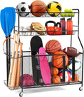HOME IT Garage Sports Equipment Organizer - Garage Ball Storage Rack Organizer Holder with Baskets, Rolling Wheels & Breaks - Large Capacity Heavy Duty Steel Ball Storage Cart