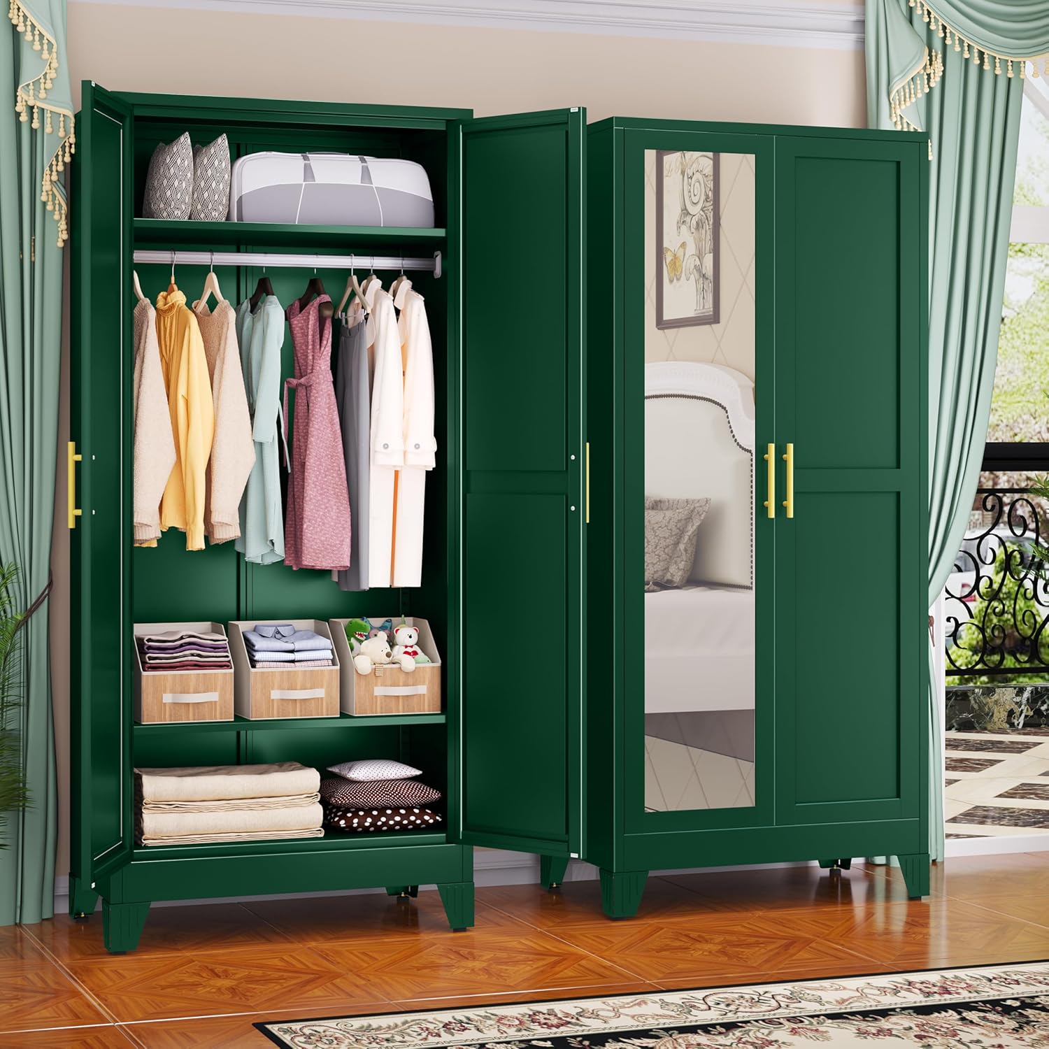 61.02" Metal Storage Cabinet, Pantry Storage Cabinets with 2 Door 2 Adjustable Shelf 2 Drawers, Steel Pantry Cabinet for Home Office Bedroom Kitchen (White), 13.78" D x 27.55" W x 61.02" H