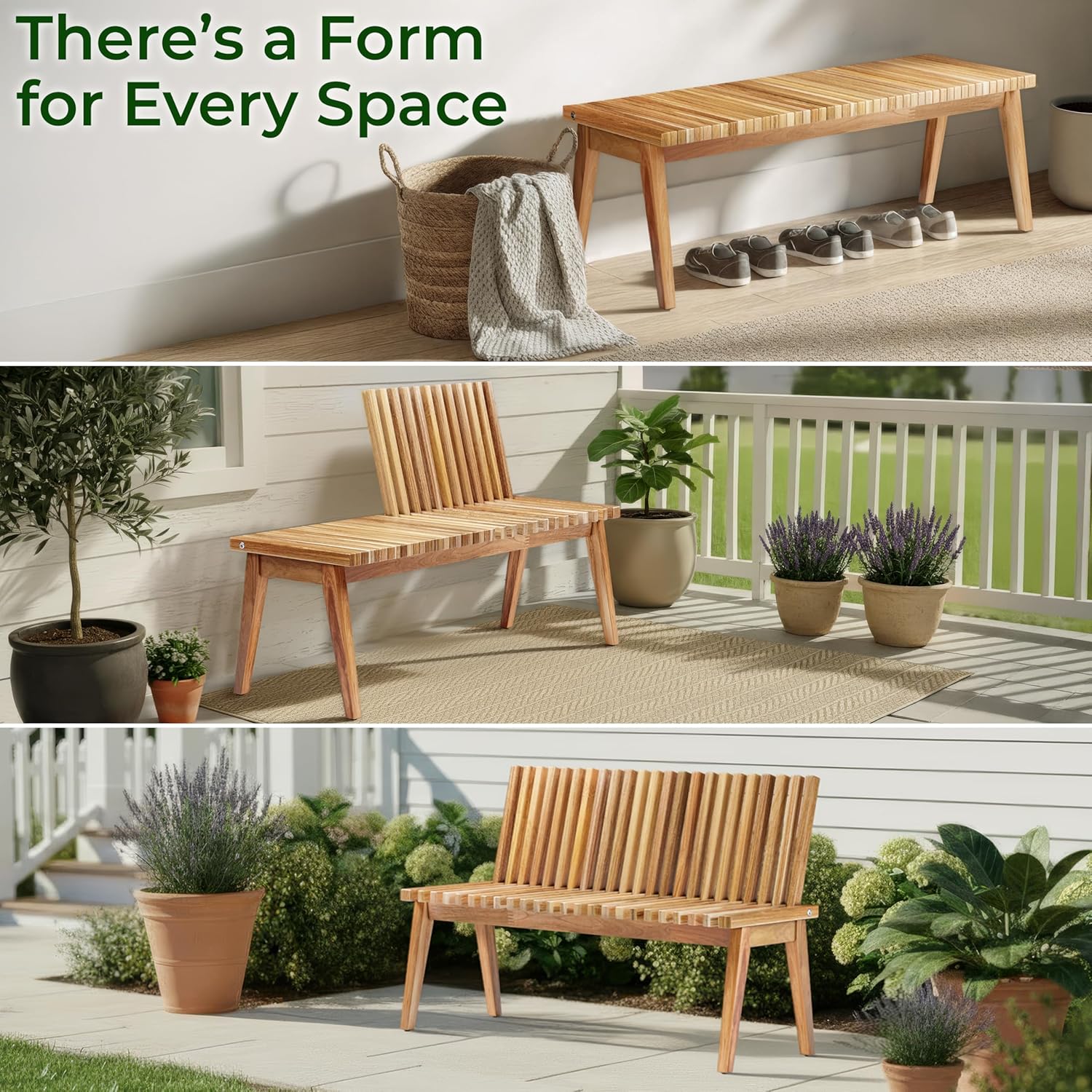 Melino Wooden Convertible Bench Picnic Table, Outdoor Bench Wood, FSC Certified Acacia, 500Lbs Weight Capacity, Park Bench for Outdoors, Porch, Balcony - Large Size