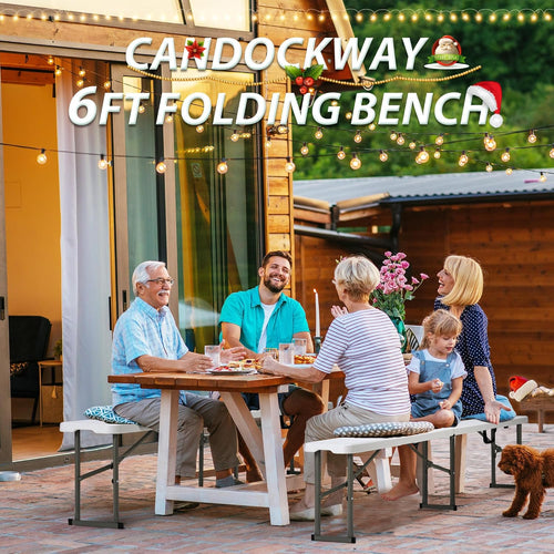 6ft Plastic Folding Bench with Carrying Handle & Lock, Portable Outdoor Bench in Garden Picnic Camping Dining Party Seat, Waterproof Bench for Soccer Activities, Firm and Durable（2 Pack C）